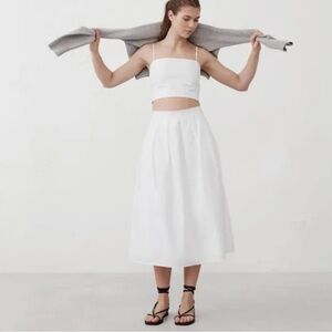 Banana Republic Poplin White Pleated A-Line Midi Skirt